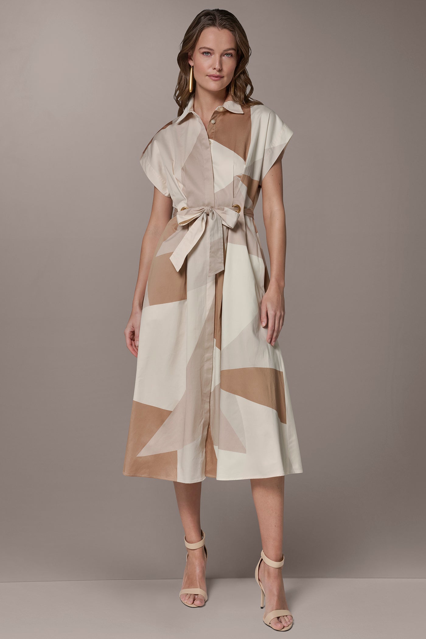 COTTON-SATEEN PRINTED MIDI SHIRT DRESS