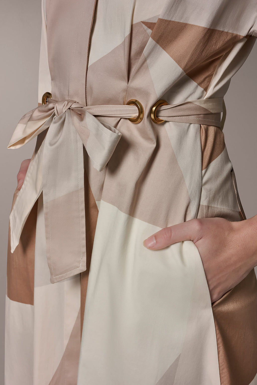 COTTON-SATEEN PRINTED MIDI SHIRT DRESS