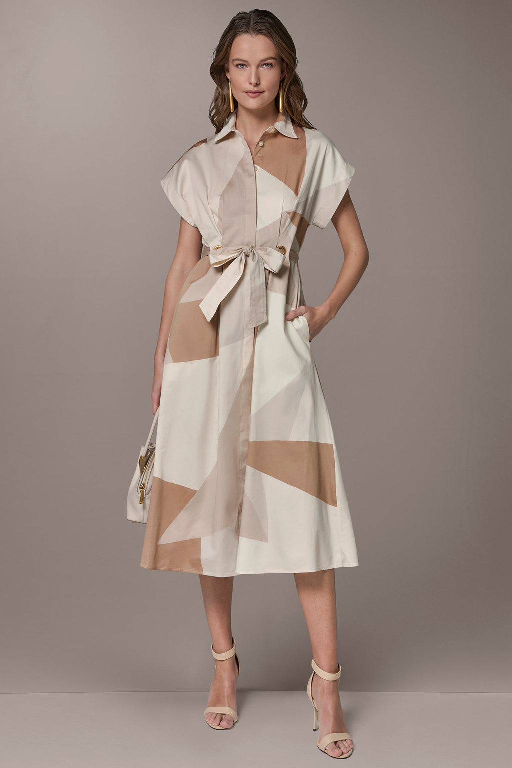 COTTON-SATEEN PRINTED MIDI SHIRT DRESS