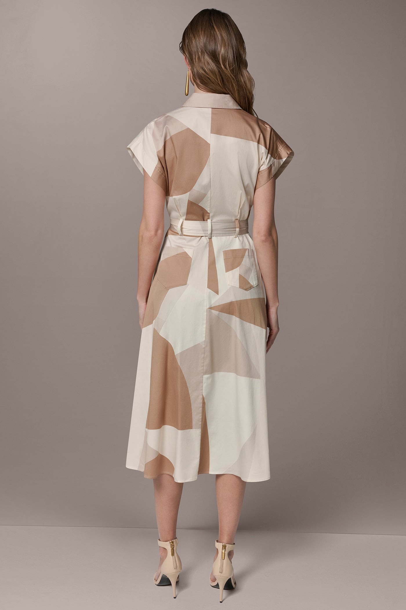 COTTON-SATEEN PRINTED MIDI SHIRT DRESS