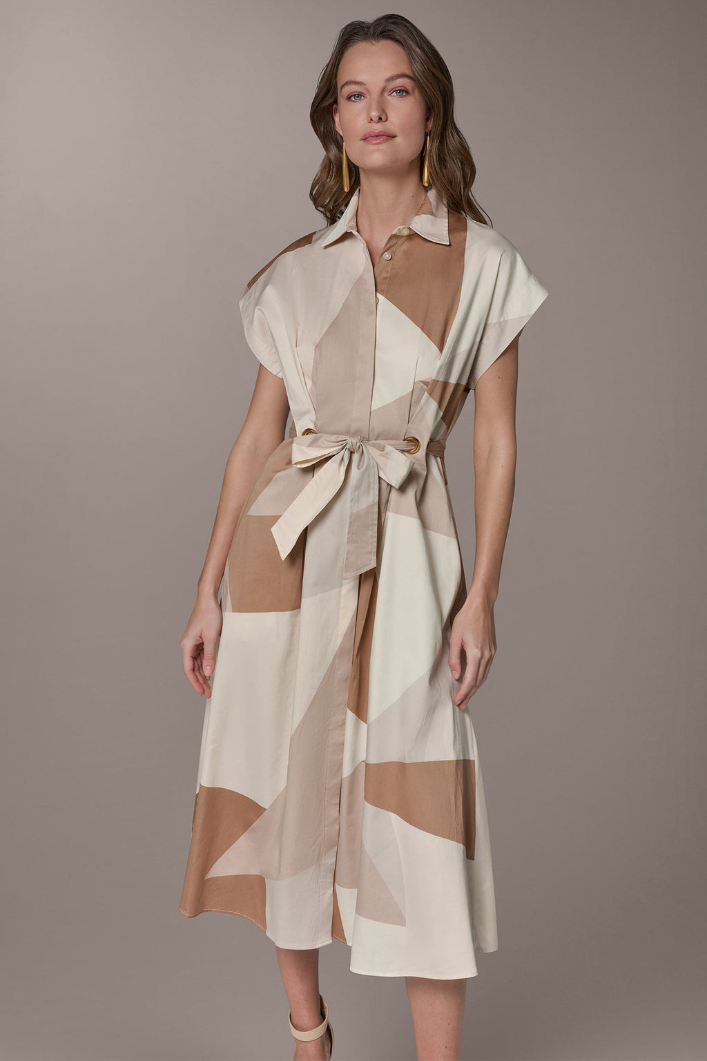 COTTON-SATEEN PRINTED MIDI SHIRT DRESS