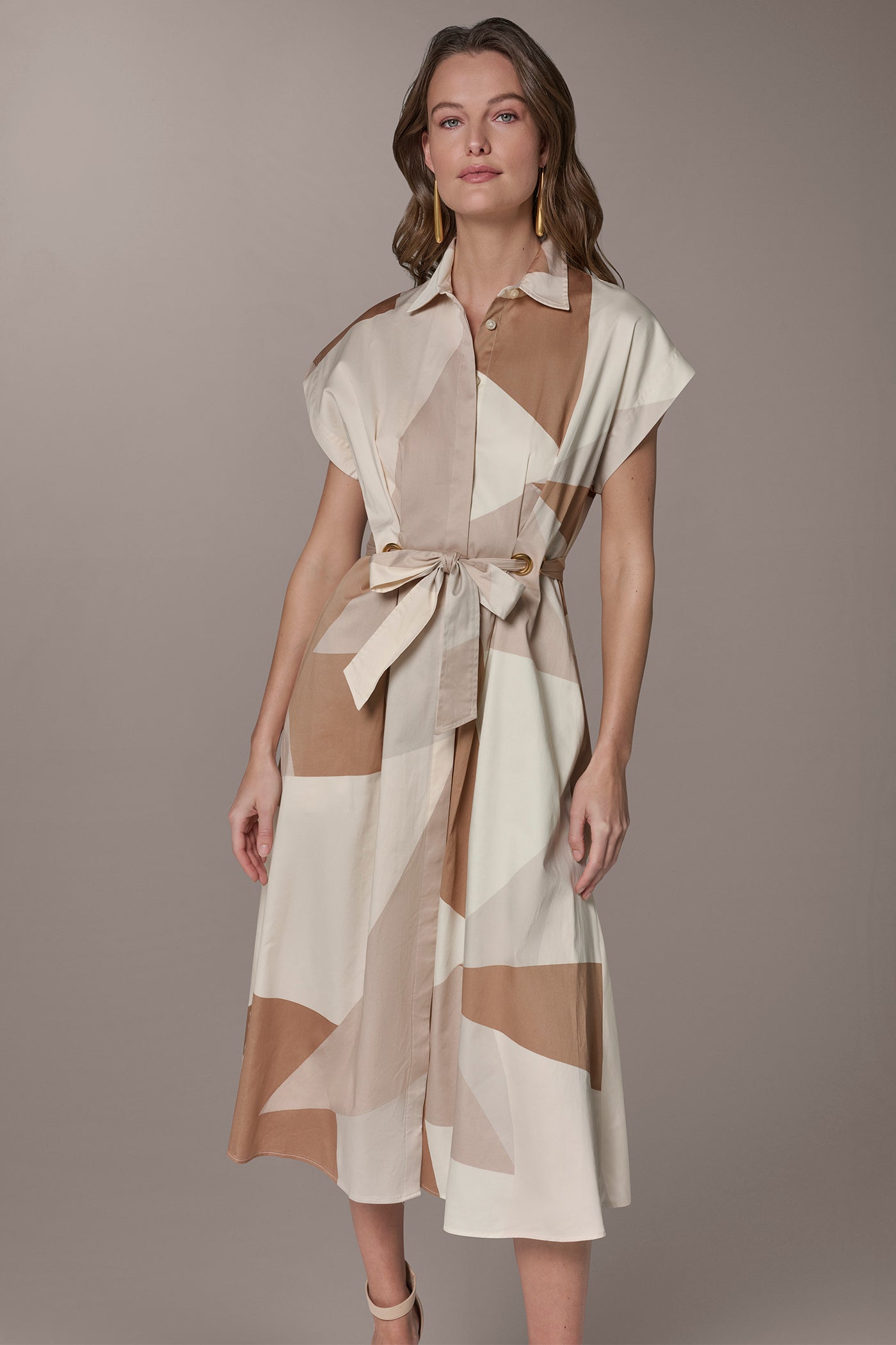 COTTON-SATEEN PRINTED MIDI SHIRT DRESS