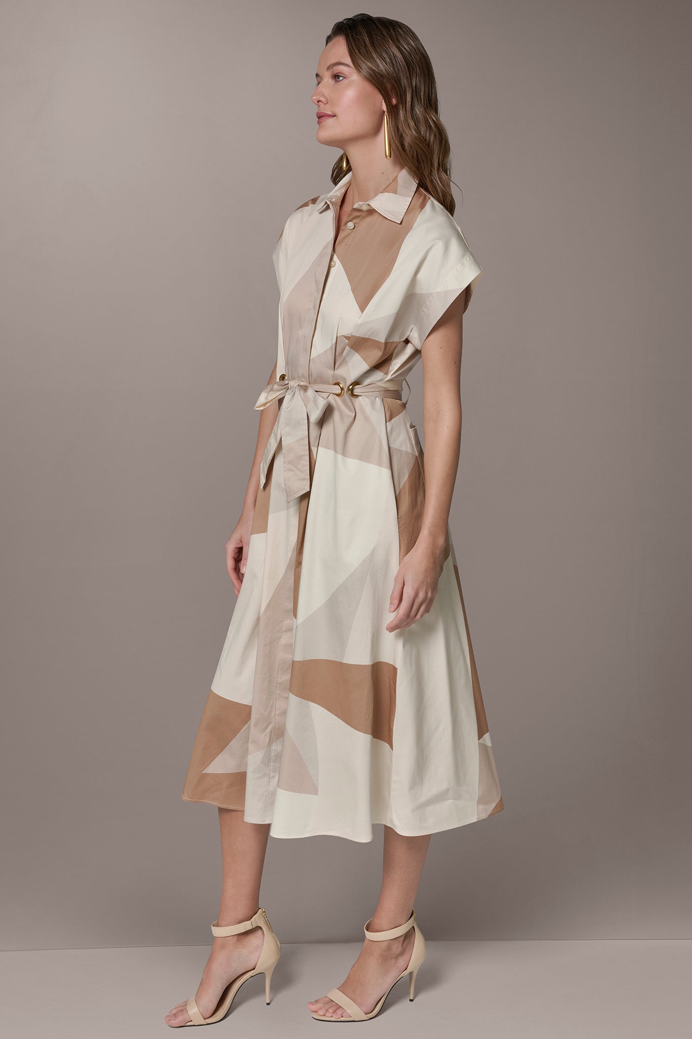 COTTON-SATEEN PRINTED MIDI SHIRT DRESS