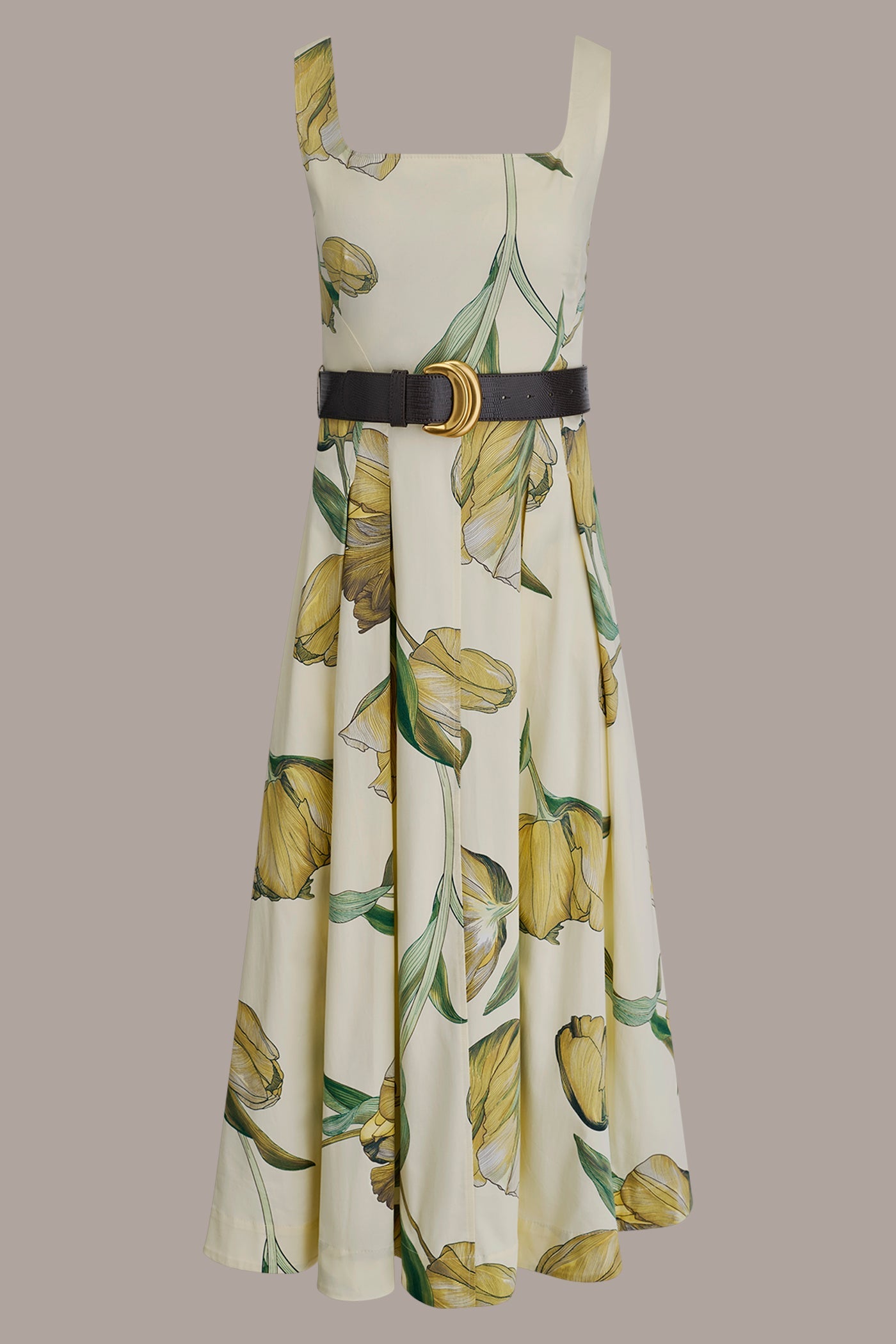COTTON-SATEEN PRINTED MIDI A-LINE DRESS