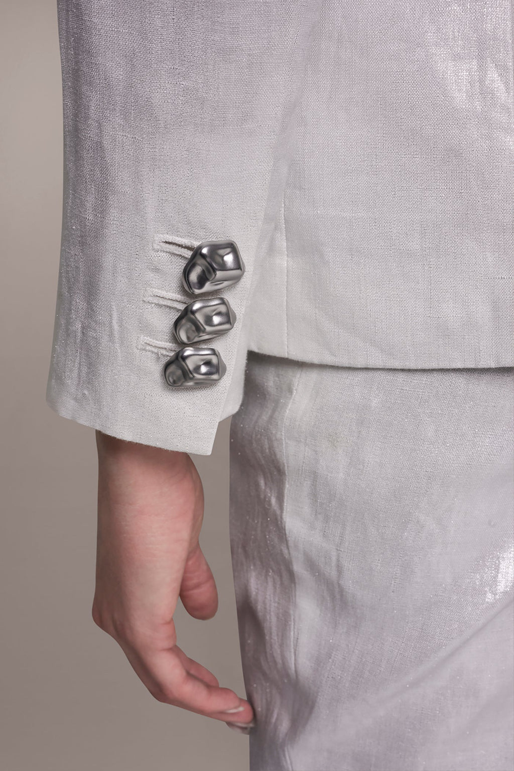 FOILED LINEN ONE-BUTTON SUIT BLAZER