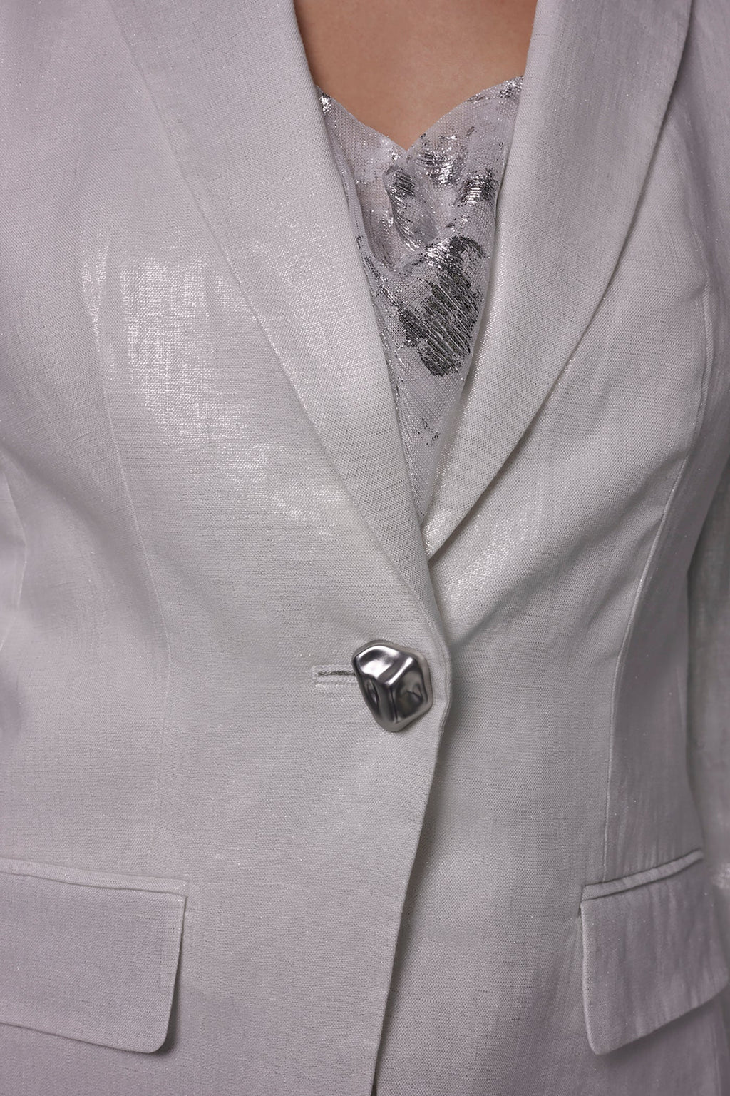 FOILED LINEN ONE-BUTTON SUIT BLAZER