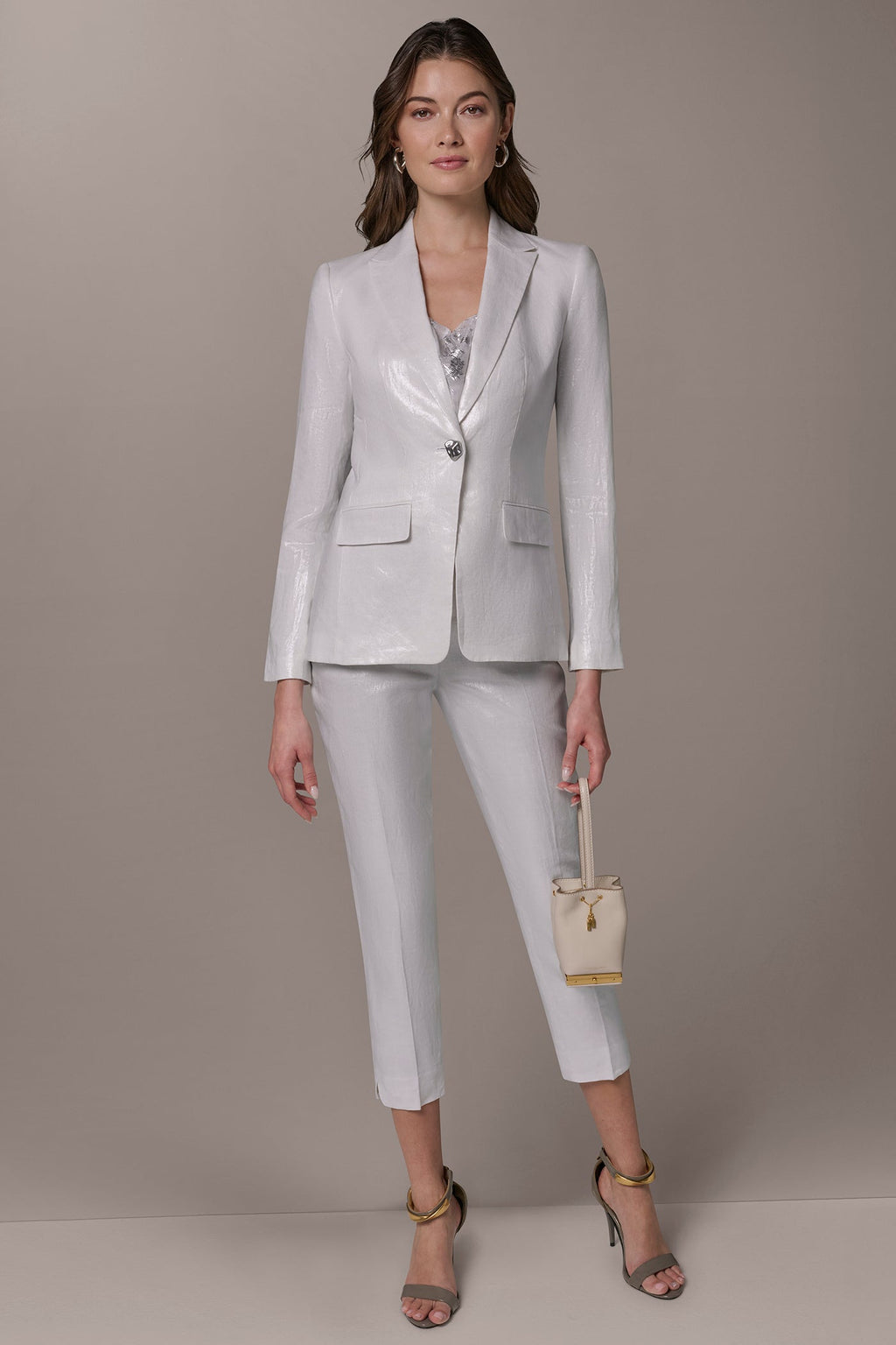 FOILED LINEN ONE-BUTTON SUIT BLAZER