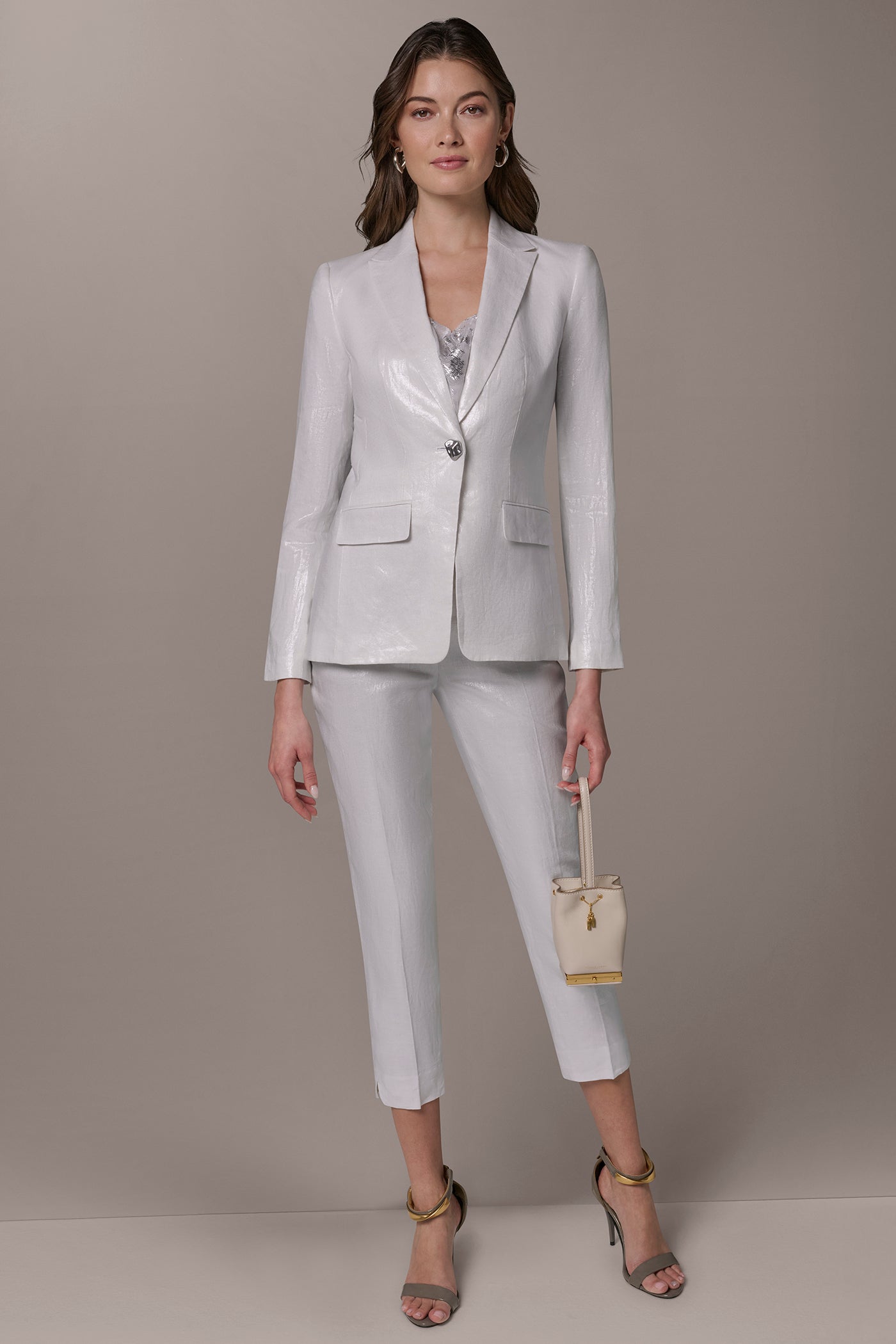 FOILED LINEN ONE-BUTTON SUIT BLAZER