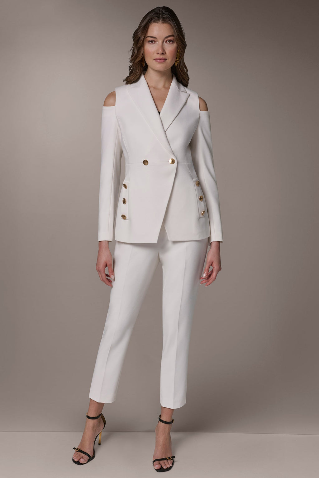 DOUBLE-BREASTED COLD-SHOULDER SUIT BLAZER