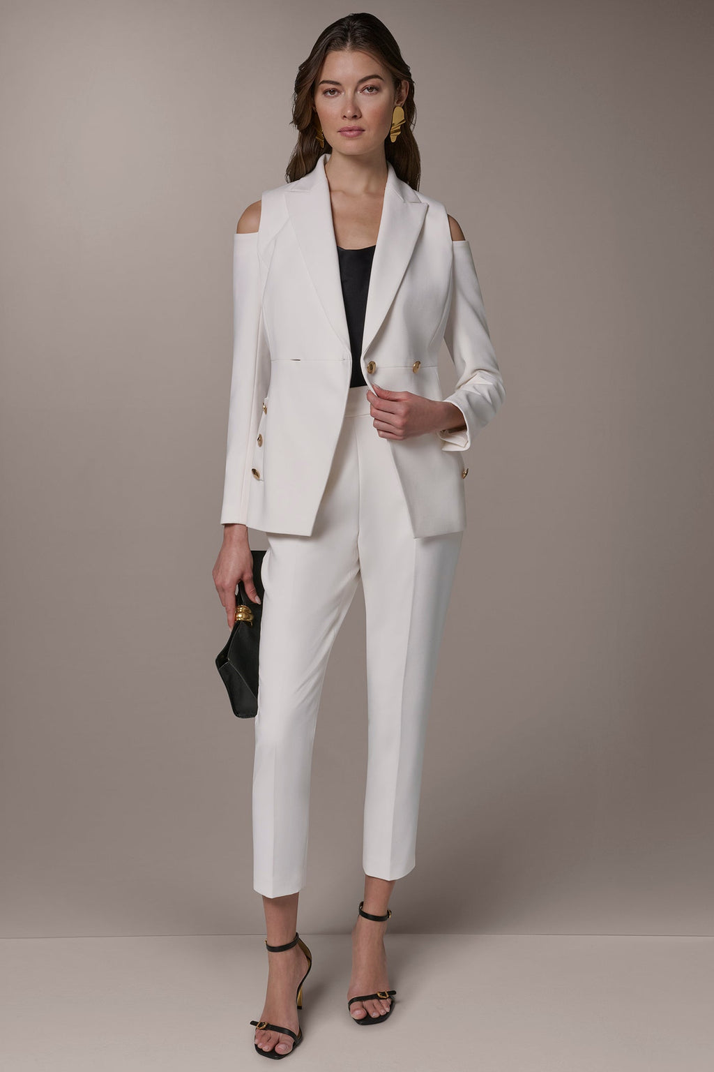 DOUBLE-BREASTED COLD-SHOULDER SUIT BLAZER