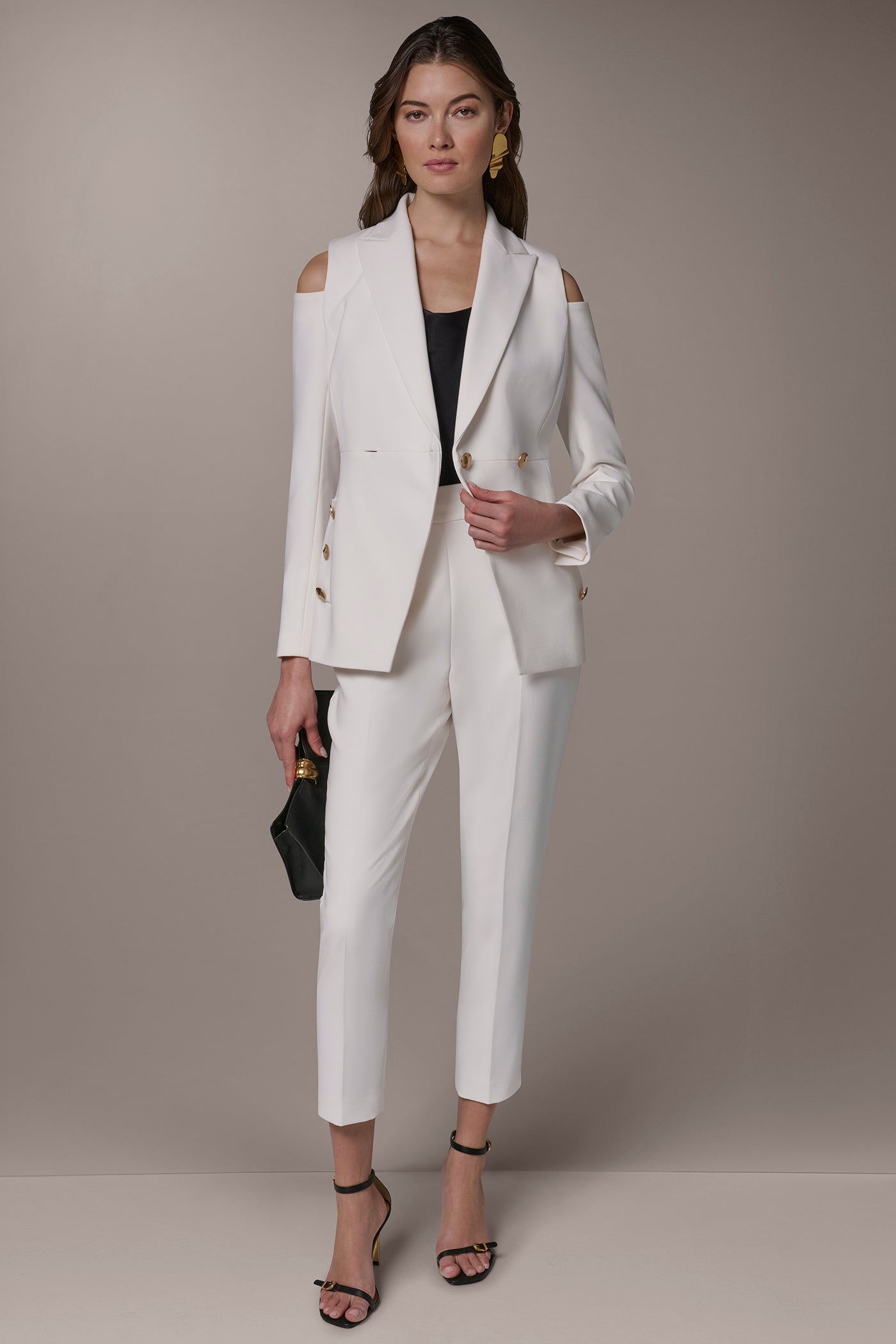 DOUBLE-BREASTED COLD-SHOULDER SUIT BLAZER