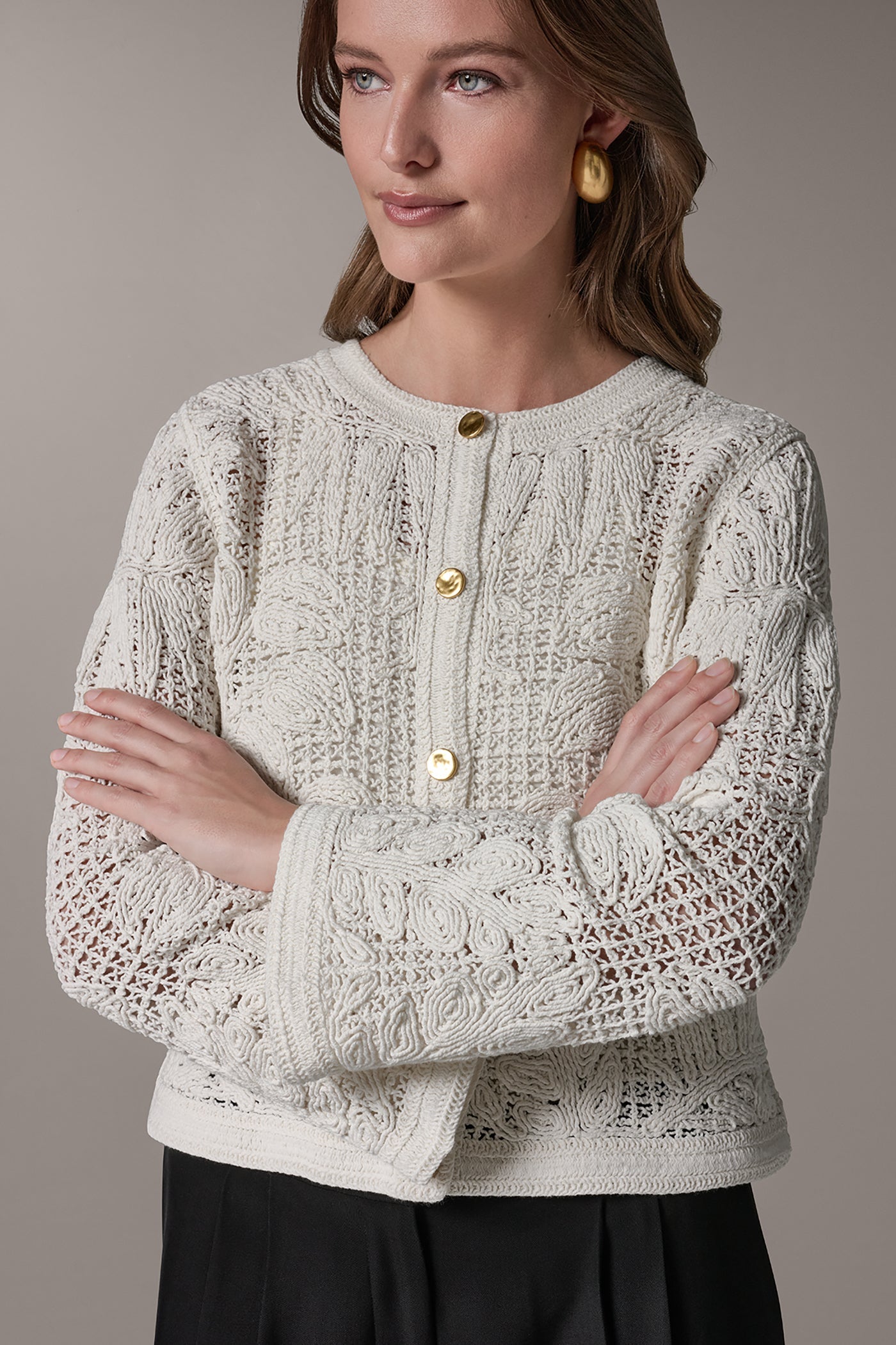 BELL SLEEVE FLORAL CROCHET JACKET