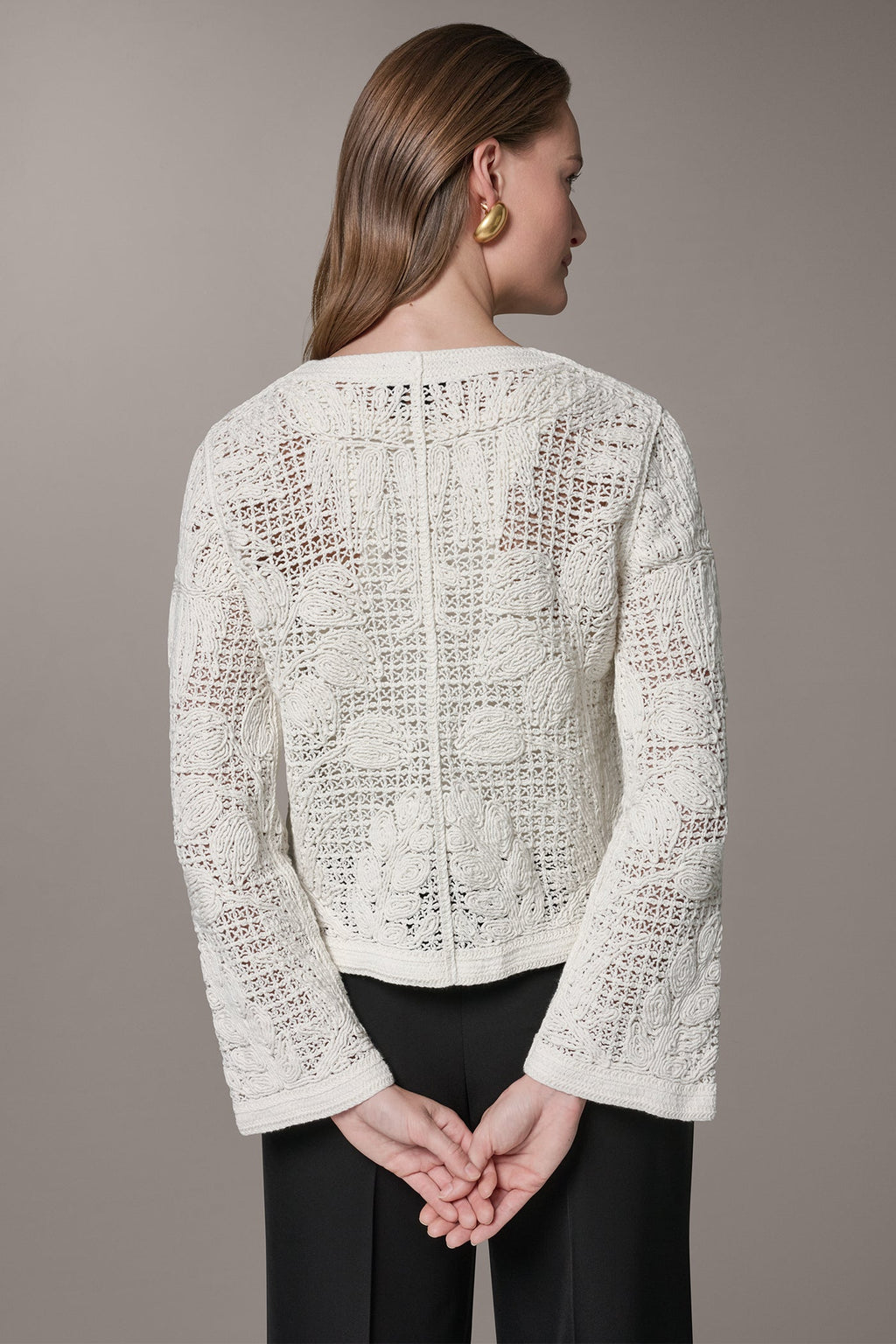 BELL SLEEVE FLORAL CROCHET JACKET