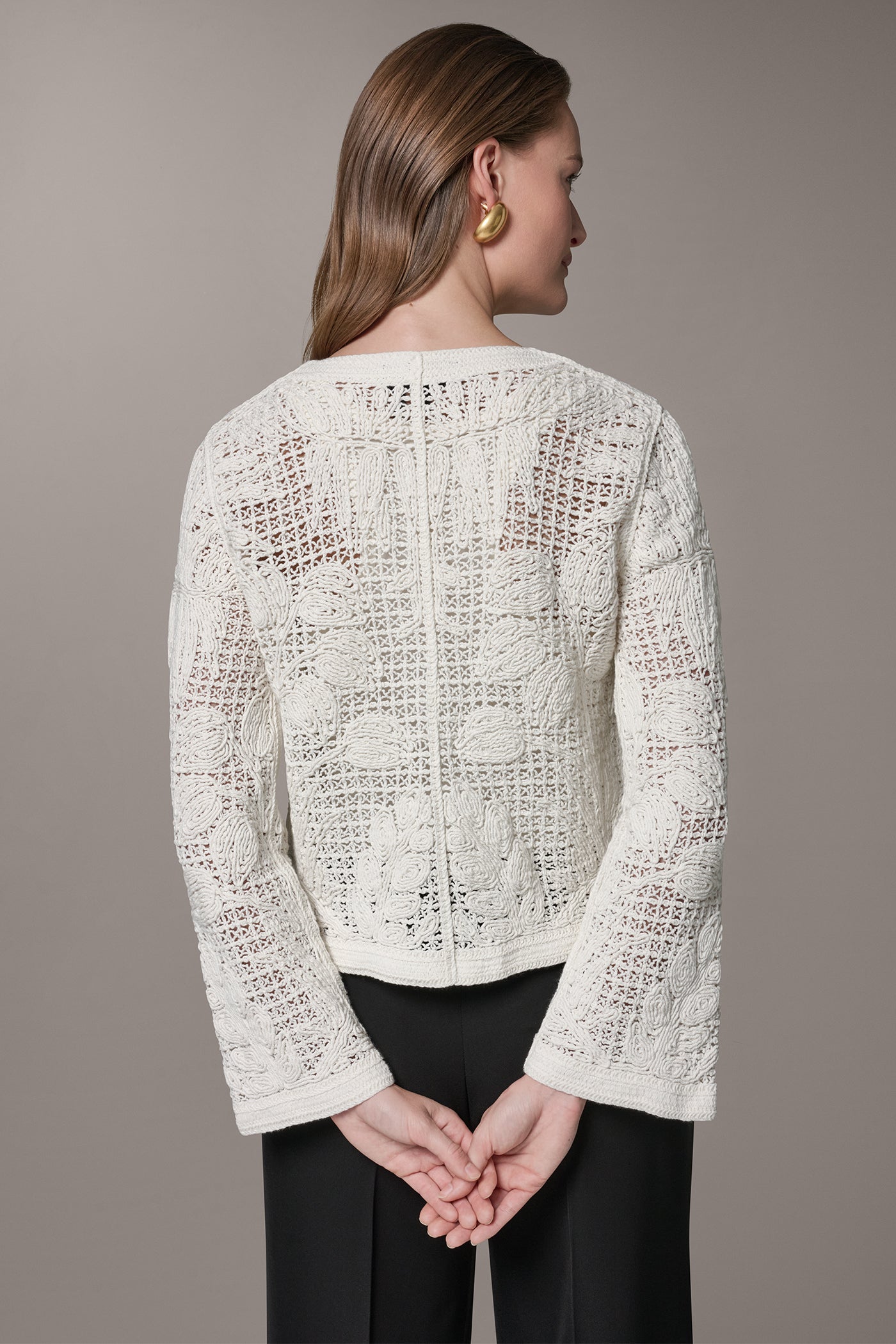 BELL SLEEVE FLORAL CROCHET JACKET