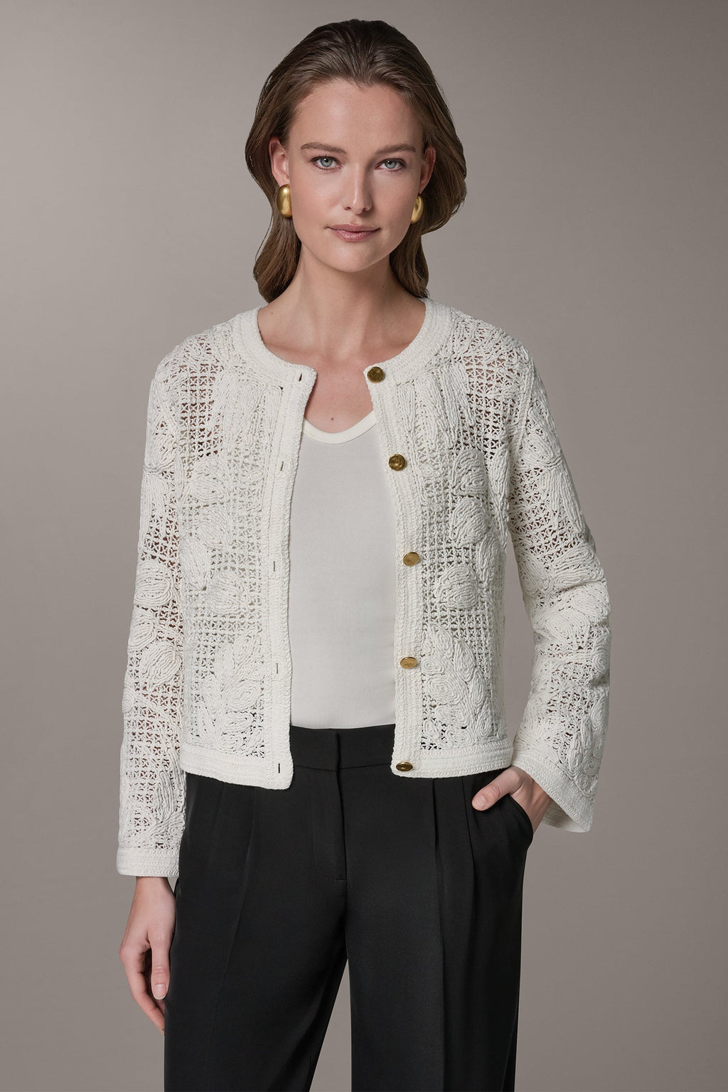 BELL SLEEVE FLORAL CROCHET JACKET