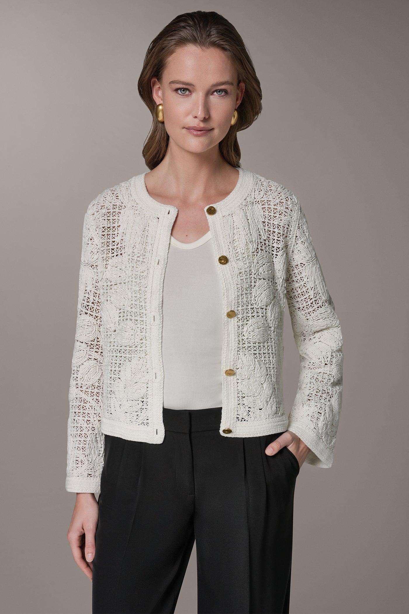 BELL SLEEVE FLORAL CROCHET JACKET