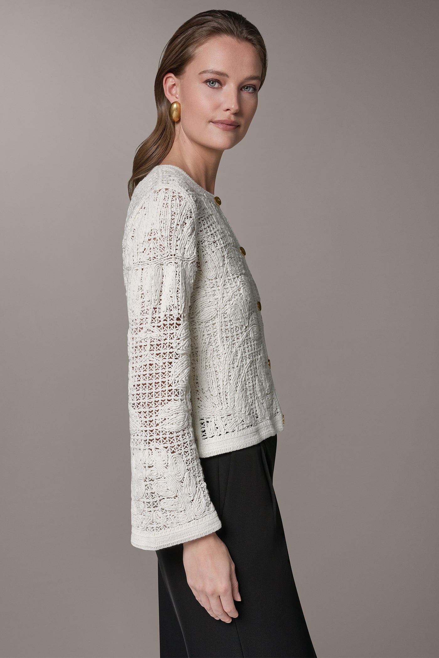 BELL SLEEVE FLORAL CROCHET JACKET
