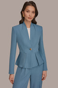 COLLARLESS PLEATED PEPLUM BLAZER