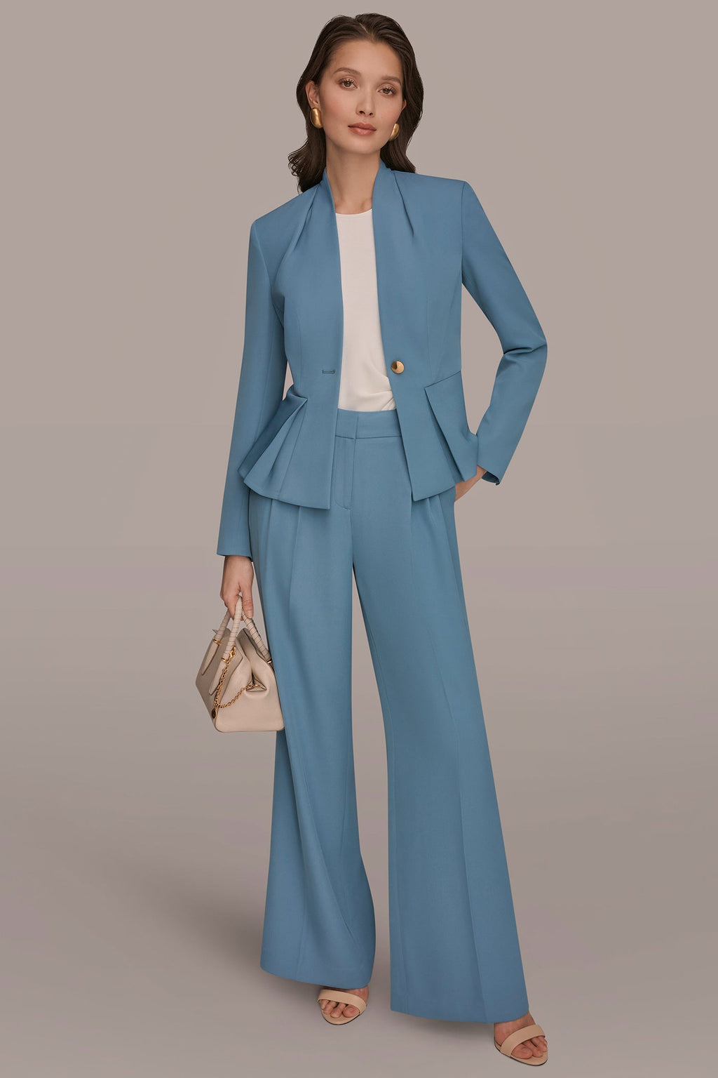 COLLARLESS PLEATED PEPLUM BLAZER