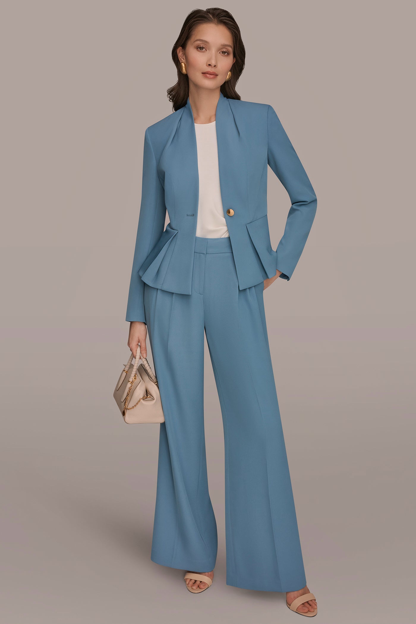 COLLARLESS PLEATED PEPLUM BLAZER