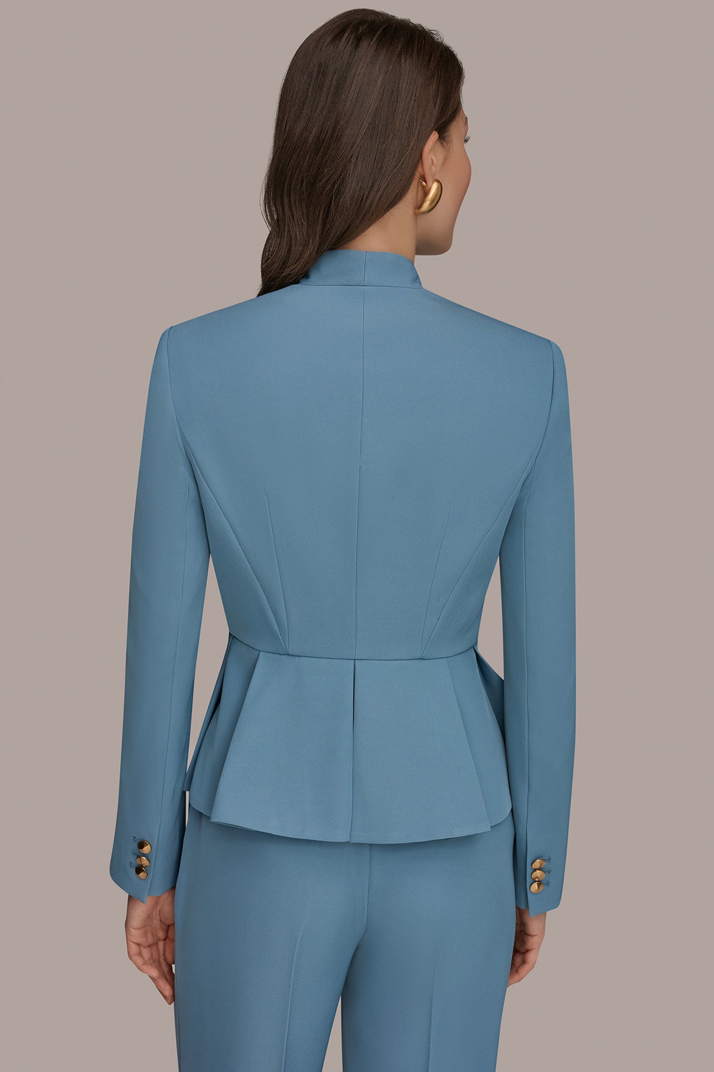 COLLARLESS PLEATED PEPLUM BLAZER
