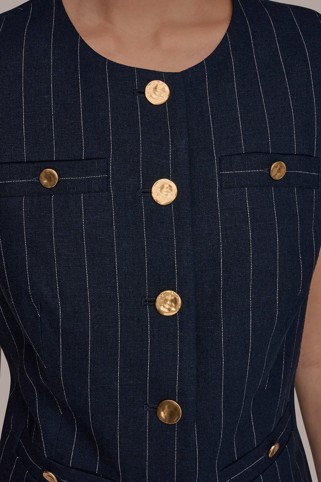 LINEN-BLEND PINSTRIPE LONGLINE VEST