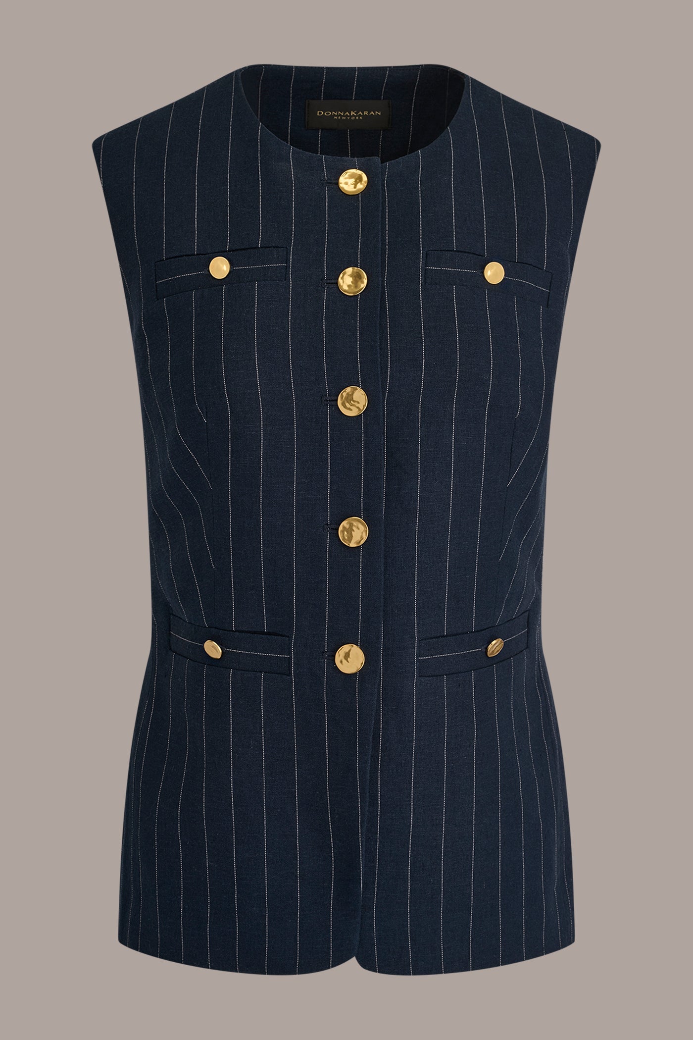 LINEN-BLEND PINSTRIPE LONGLINE VEST