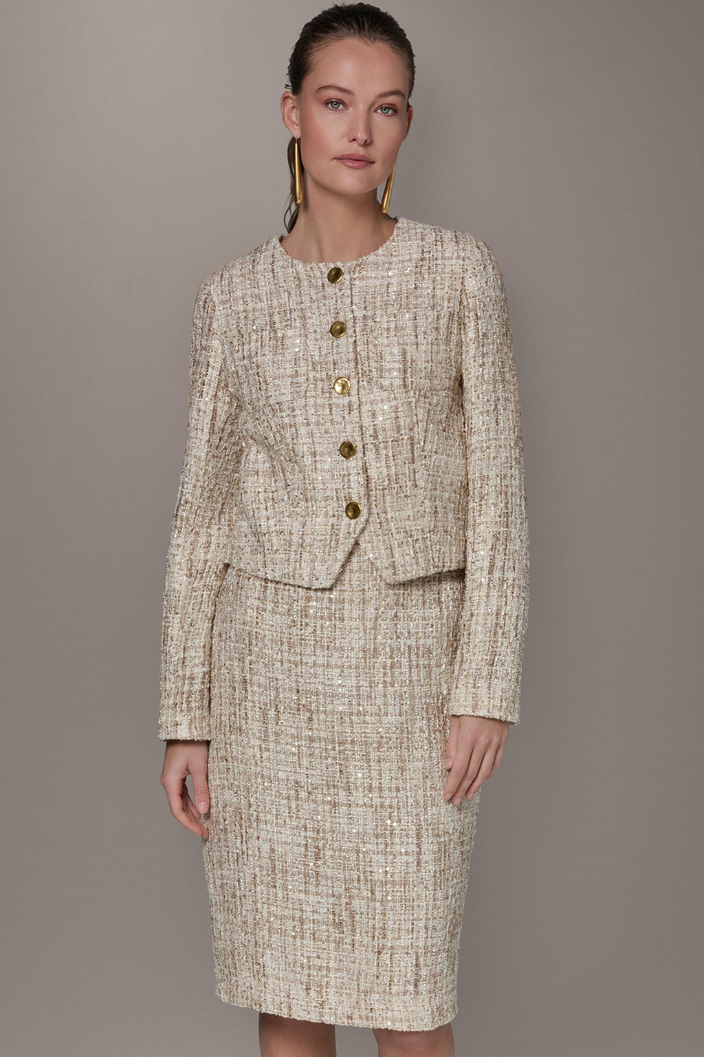 CROPPED SEQUINED TWEED LADY JACKET