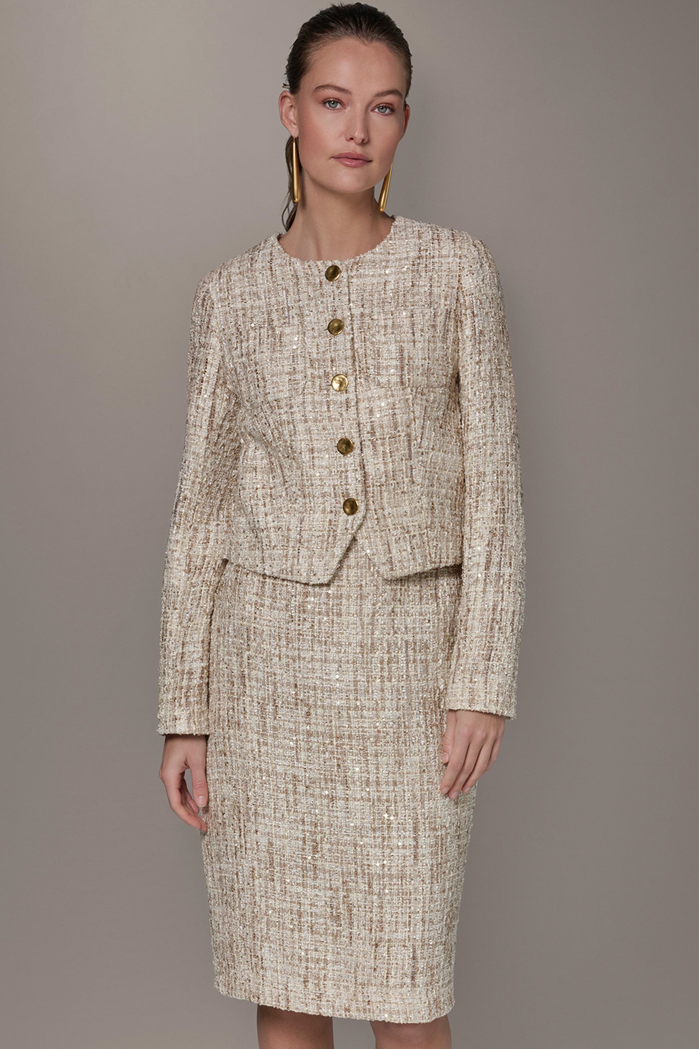 CROPPED SEQUINED TWEED LADY JACKET