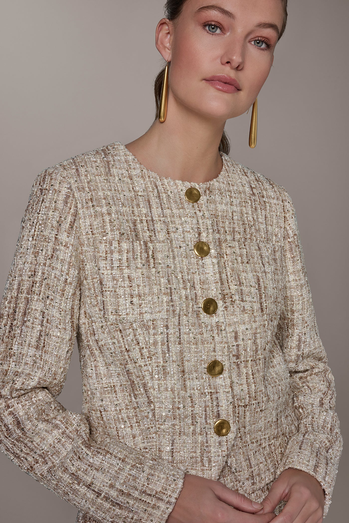 CROPPED SEQUINED TWEED LADY JACKET