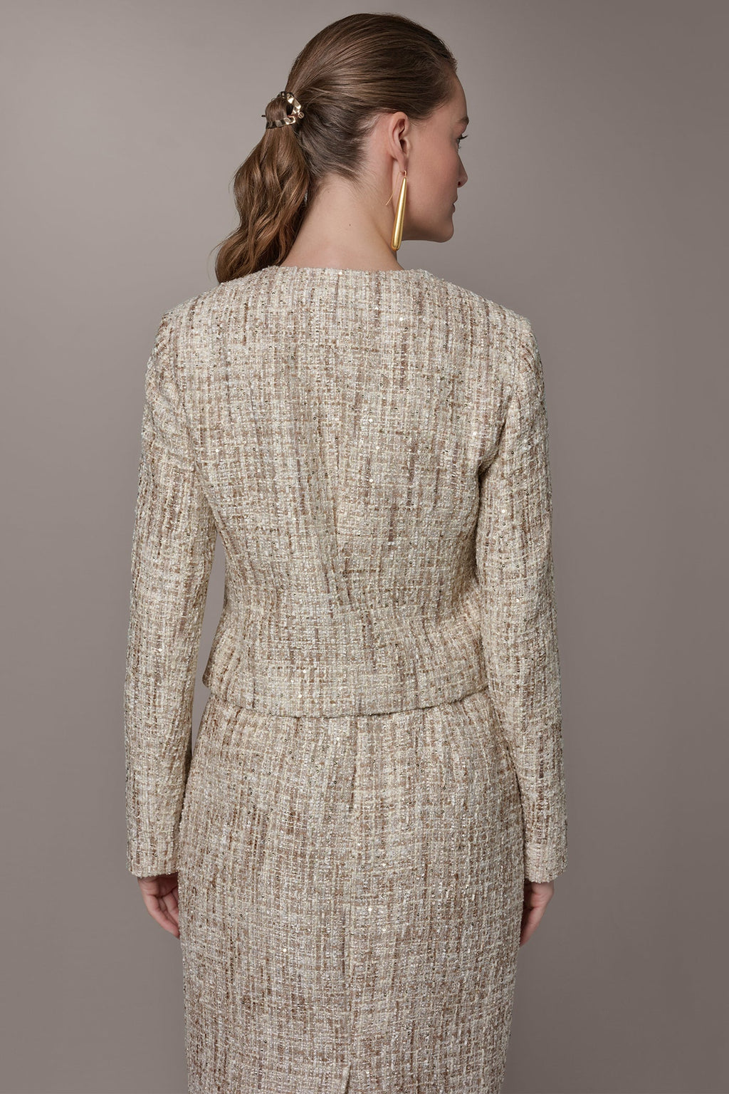 CROPPED SEQUINED TWEED LADY JACKET