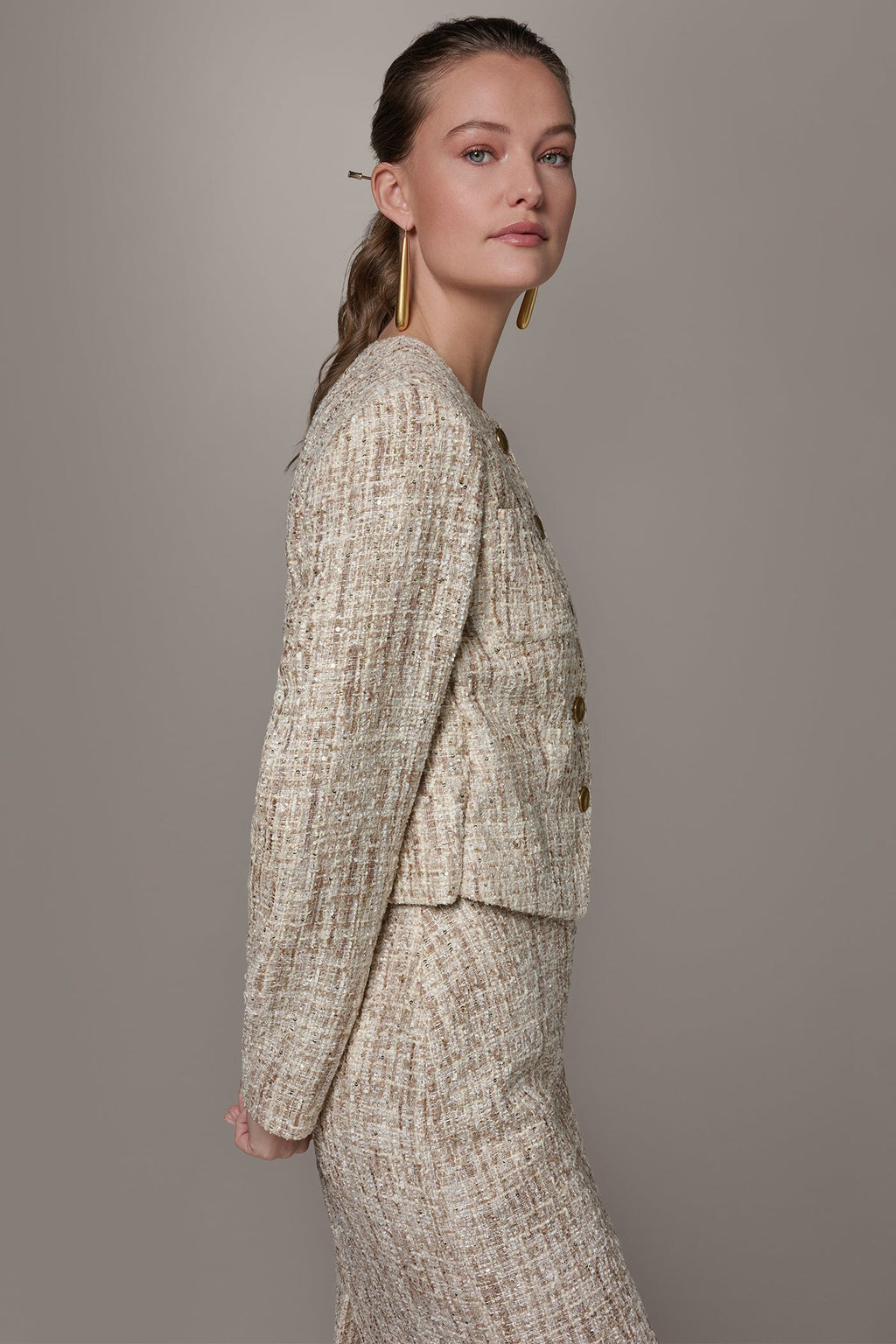 CROPPED SEQUINED TWEED LADY JACKET