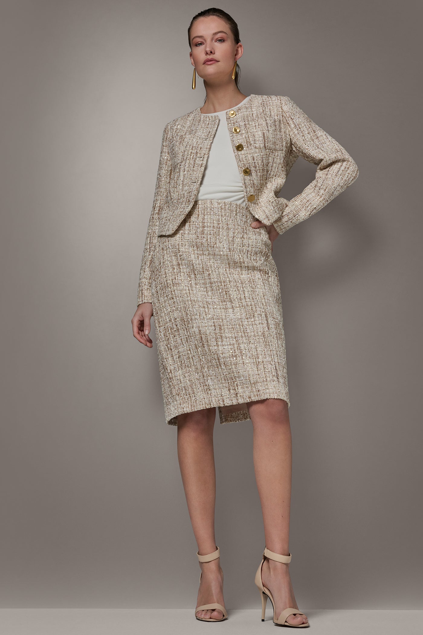 CROPPED SEQUINED TWEED LADY JACKET