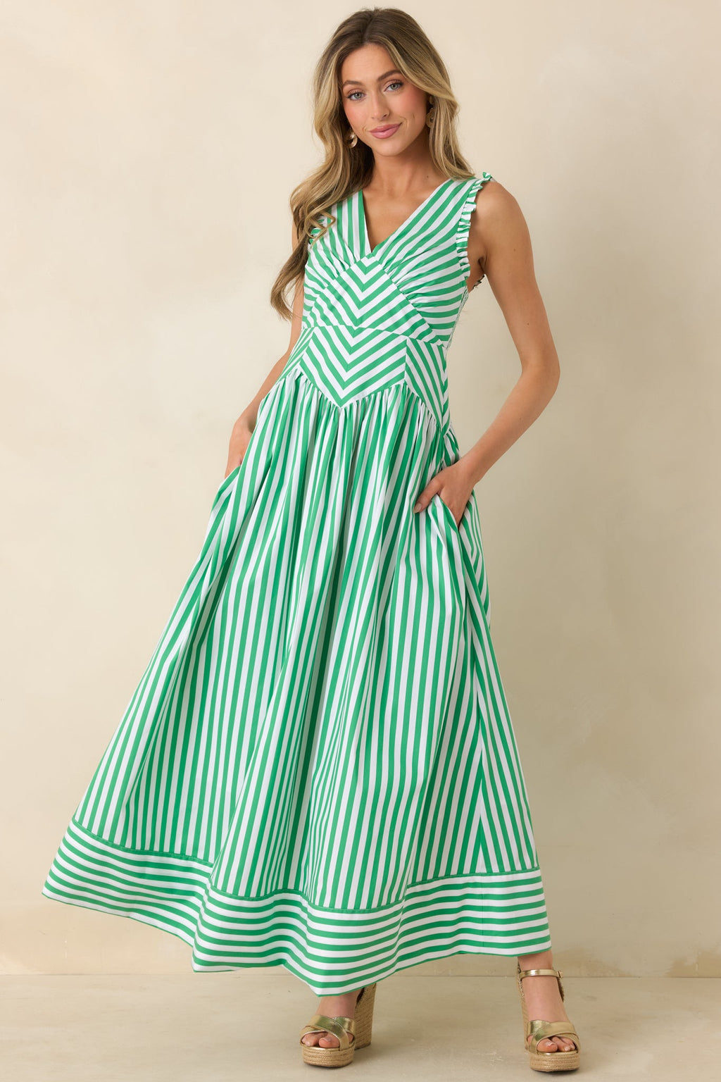 It’s a Good Thing Green Stripe Cotton Blend Sleeveless Maxi Dress