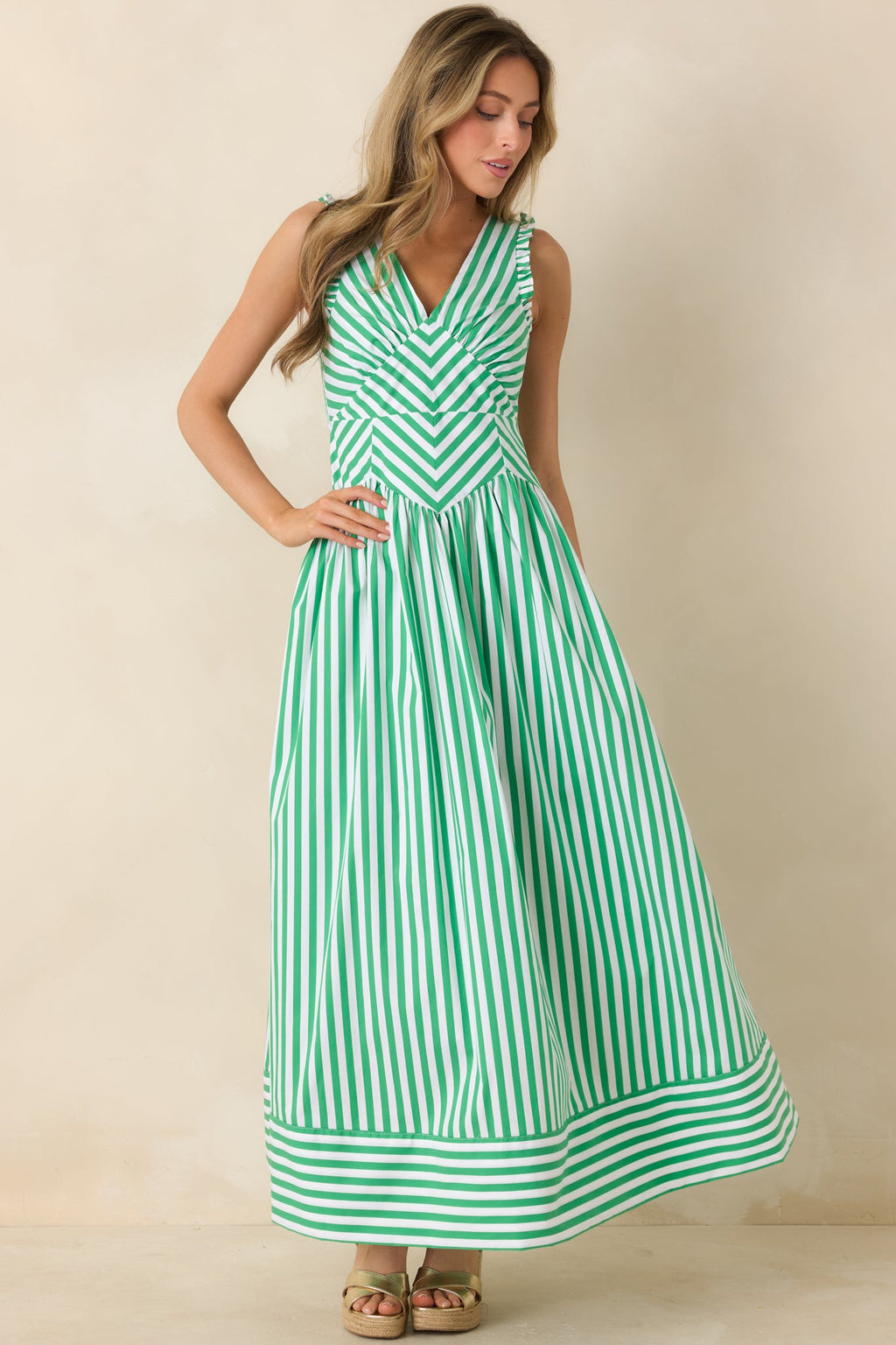 It’s a Good Thing Green Stripe Cotton Blend Sleeveless Maxi Dress