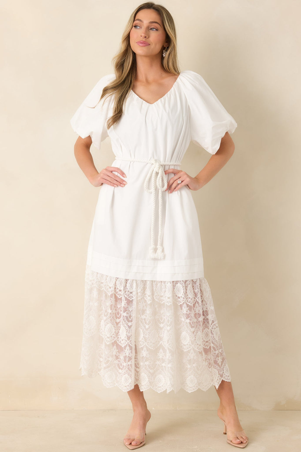 Je T'aime Toujours White Cotton & Gathered Lace Maxi Dress
