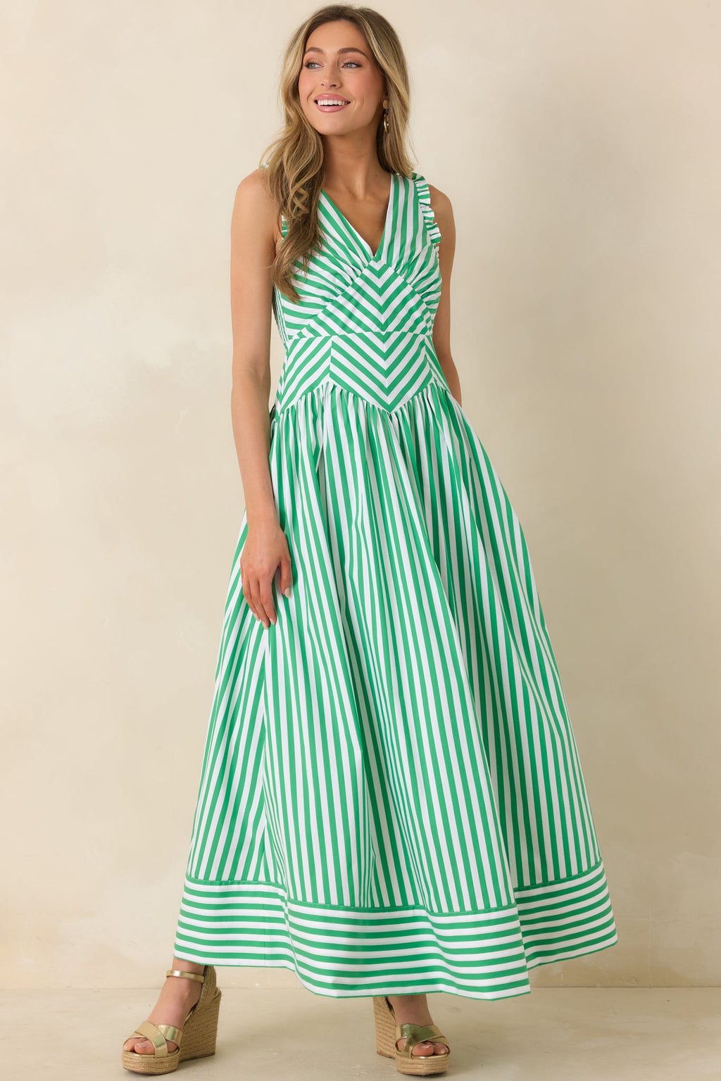 It’s a Good Thing Green Stripe Cotton Blend Sleeveless Maxi Dress